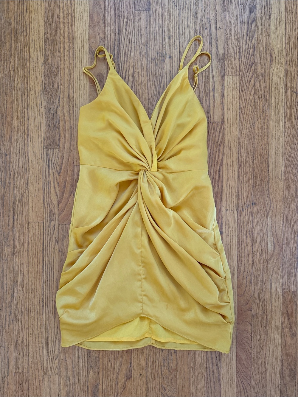 DO+BE Mustard Twist-Front Spaghetti Strap Mini Dress size small homecoming short